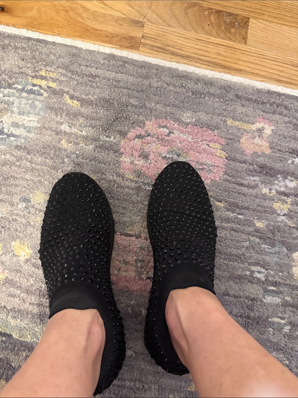 Women's Black Knit Slip-On Sneakers with Sparkle Embellishments
